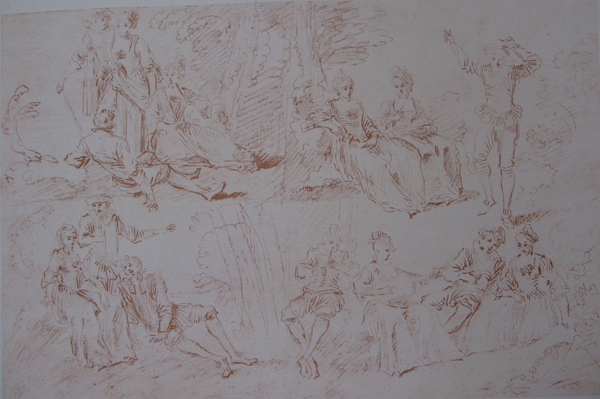 Four sketches for 'Fêtes Galantes' on one sheet